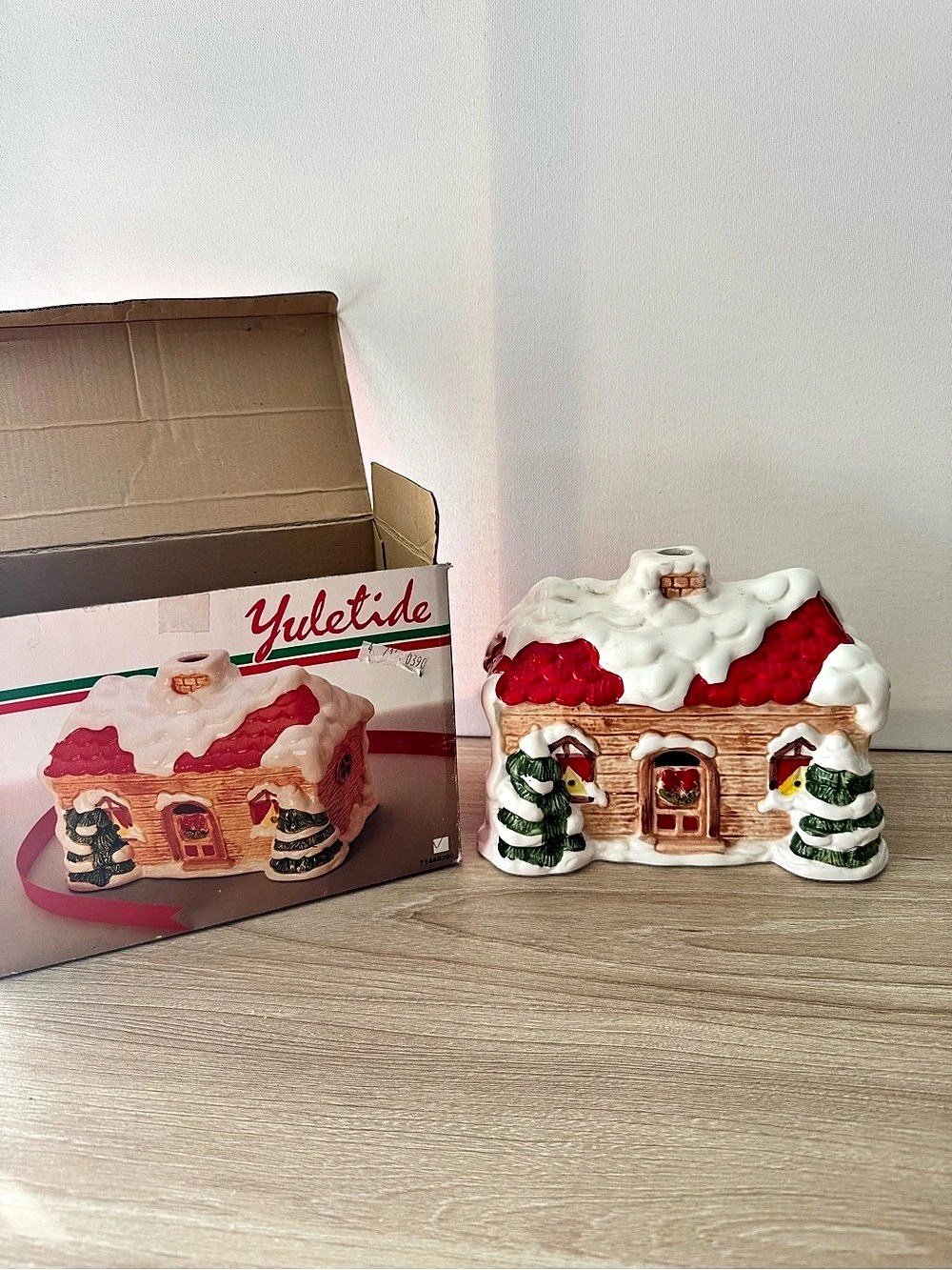 Vintage Zellers Yuletide Ceramic Christmas Snowhouse Candle Holder
